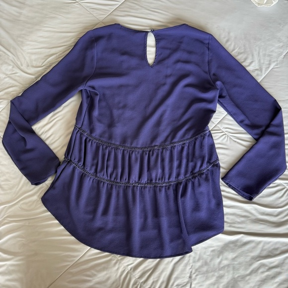 Harlowe & Graham Deep Purple Long Sleeve Blouse Ruffle Tiered Blouse - Picture 8 of 8